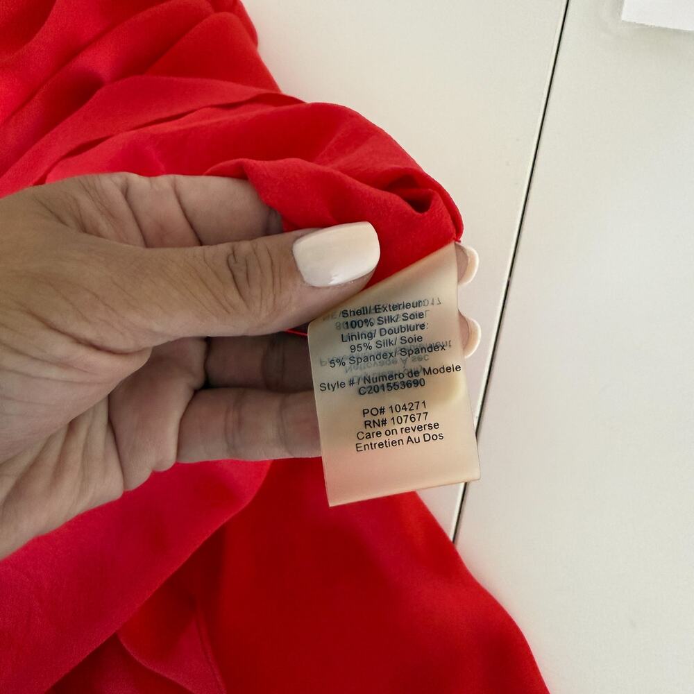 Alice + Olivia 100% Silk Chiffon Strapless Mini Dress Red - Size 2 - Picture 7 of 9